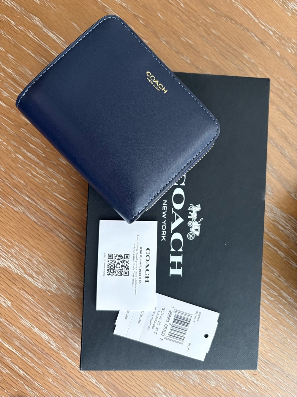 Coach Navy Leather Bi Fold Zip Wallet - COACH New York